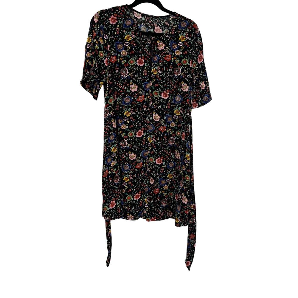 Stradivarius All Over Floral Short Sleeve Midi Dress Tie Back Women's Large